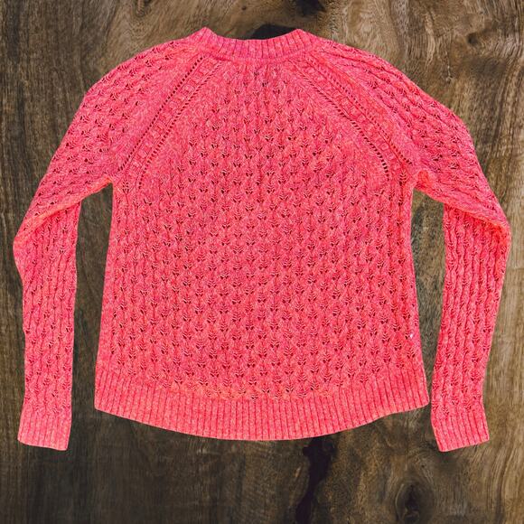 Pink coral open knit crew neck sweater LOFT - Picture 3 of 5